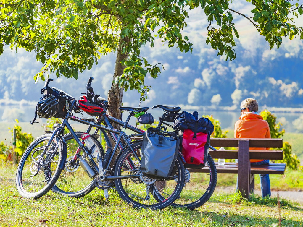 Rast mit dem Fahrrad auf dem Moselradweg